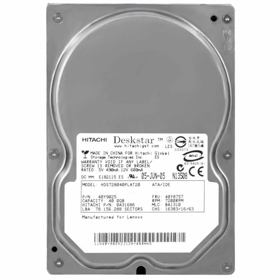 Hitachi HDS728040PLAT20 Hard Disk HDD IDE 3.5" 40GB PATA EIDE Refurbished - Image 1 of 1