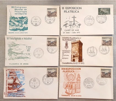 Spain, 1973 - 6 FDC,s ( Caneta Mar, Villagarcia Arosa, Castelldefels, Torrente) - Image 1 of 4
