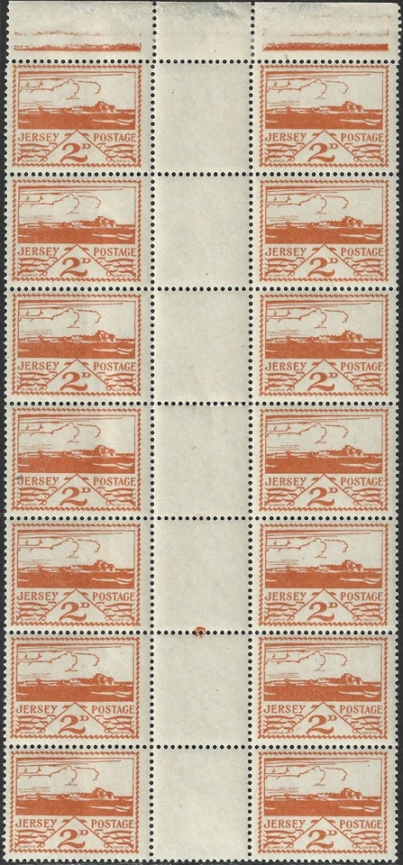 1943 Jersey Sg 6 2d Wartime Pictorial Issue Gutter Pairs (7) MNH - Image 1 of 2