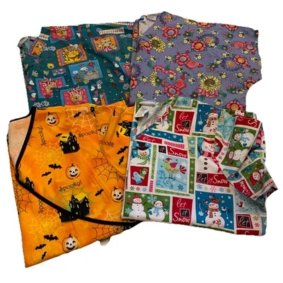 Scrub Tops Lot Of 4 Women’s 2XL Holiday Halloween Christmas Flowers Bees - Image 1 of 4