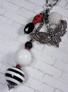 Death Head Moth Red Skull Purse Charm Bag Clip Black Silver Handmade New - Picture 1 of 4