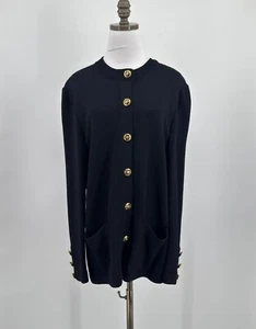 St. John Basics Black Santana Knit Gold Button Long Sleeve Jacket Sz L - Picture 1 of 8