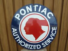 Pontiac Logo Porcelain Sign Advertising Vintage Service 20" Old Garage USA XL