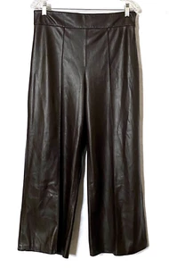 Zara Pants Womens Size Large Brown Faux Leather Wide Leg Crop Straight Read - Imagen 1 de 19
