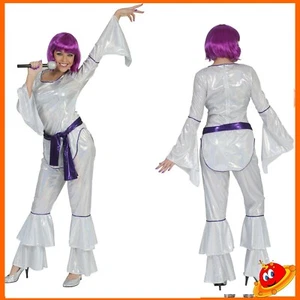 Costume Donna Disco 80 Abba Style Bianco Tg 38/46 - Imagen 1 de 2