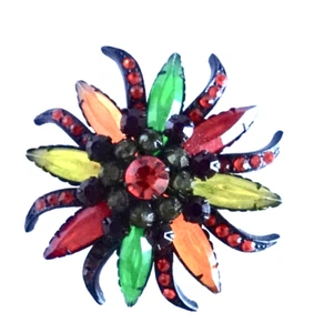 bROOCH SELRO SELINI JAPANNED FLOWER COLOR BURST VINTAGE COSTUME JEWELRY neocurio - Picture 1 of 9