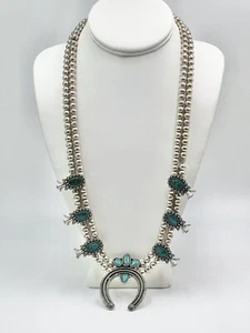 Vintage Necklace Sancrest R Squash Blossom Faux Turquoise Silver Tone **READ** - Picture 1 of 19