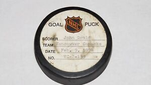 1973-74 John Gould Vancouver Canucks Game Used Goal Scored Puck -Guevremont Ast.
