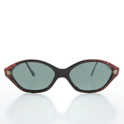 Slim Black Cat Eye Vintage Sunglasses Red Orange Accent - Zelda - Image 1 of 3