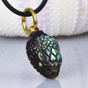 Gold Vermeil Sterling Silver & Multicolor Shell Snake Pendant Diamond Eyes 5.26g - Picture 1 of 12