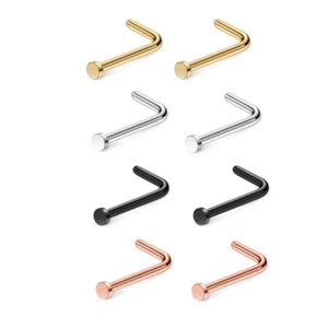 2-5PCS 20g Surgical Steel Nose Stud Plain Flat Top L Shape Piercing - Picture 1 of 2