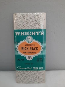 VTG NIP Wrights Shiny White & Silver Metallic Medium 1/2" Rick Rack Trim 2.5 Yds - Picture 1 of 5