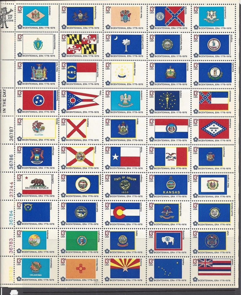 US Scott # 1632 - 1682 13c 1976 US Bicentennial State Flags Mint Sheet  - Image 1 of 1