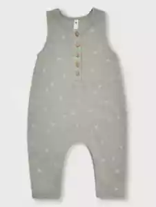 Quincy Mae Organic Cotton Baby Jumpsuit - Olive Green Stars infat Cozy 0-3 Month - Picture 1 of 4