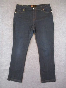 Rocawear Jeans Womens 18 Blue Denim Straight Leg Pink Logo Wings Dark Wash 37x33 - Picture 1 of 13