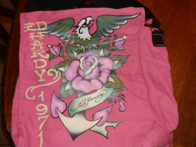 Ed Hardy Pink Shoulder/Handbag Measures 16 x 11 x 3 in. Good Pre Owned Condition - Image 1 of 3