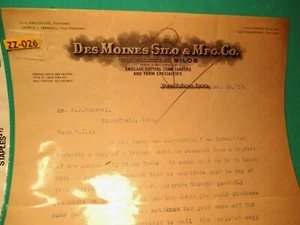 1913 DesMoines Iowa Silo & MFG CO Corn Loaders BILL HEAD SEYMOR Missouri - Picture 1 of 3