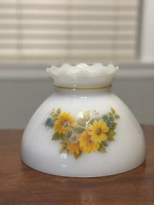 White Student Glass Lamp Shade with Yellow and Blue Flowers - Picture 1 of 6