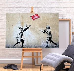 BANKSY NO BALL GAMES - DEEP FRAMED CANVAS WALL ART GRAFFITI PRINT- RED - Picture 1 of 3