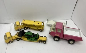Vintage 1970s Tonka LOT - Pink Toy Pickup Truck Car Carrier Low Loader Bulldozer - Picture 1 of 15