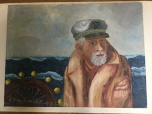 Ship Sea Captain Crashing Waves Signed Mike Grogan 98' - Orig. Oil Canvas Maine - Picture 1 of 8