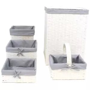 Five PC Hamper and Basket Set, White/Gray - Picture 1 of 2