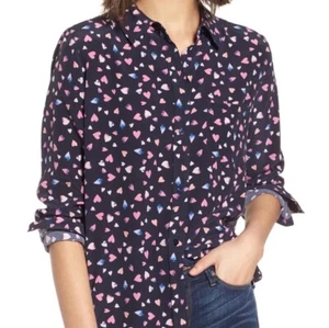 Rails Kate Corazon Hearts Blouse Button Down Silk Long Sleeve Navy Blue Medium - Picture 1 of 10