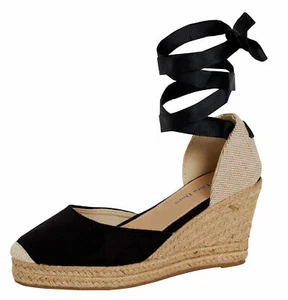 Womens Espadrille Wedge Sandals Strappy Hessian Wedges Ankle Wrap Tie Leg Straps - Picture 1 of 97