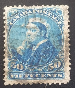 1893 Canada 50c Stamp. QV. Blue. SG 116. Used. Spacefiller. - Picture 1 of 2
