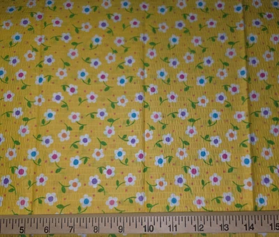 Yellow Daisies Seersucker Craft Sewing Fabric 23 inches NEW Vintage - Image 1 of 3