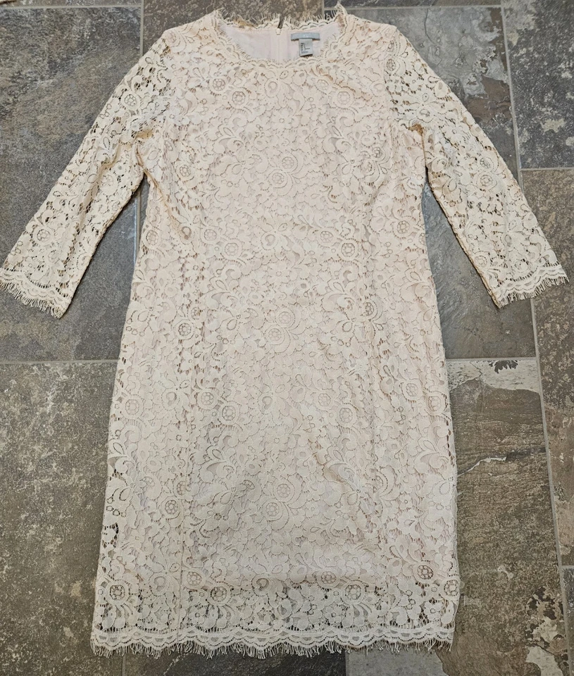 H&M Women's Bodycon Mini Size Large Light Pink Long Sleeve Lace Dress - Image 1 of 4