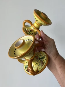 Coppia di candelabri vintage Cellini Italia, ceramica dipinta a mano #803 - Foto 1 di 13