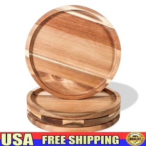 Acacia Wood Dinner Plate Set of 4 Food Safe Easy Care Elegant Tableware New - Picture 1 of 6
