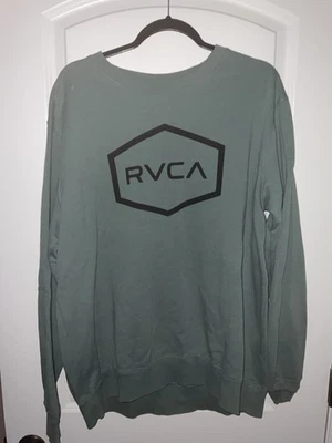 RVCA Crewneck Sweatshirt XL Dusty Green Hexagon Logo Cotton Blend Fleece Used - Image 1 of 4
