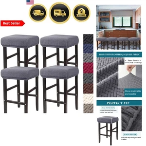 Rectangle Bar Stool Covers Set 4 Washable Stretching Seat Protectors Gray - Picture 1 of 9