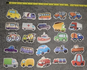 (25 Stck.) Cartoon Auto LKW Vinyl Aufkleber Abziehbilder Kinder Fahrrad Roller Polizei Bus - Bild 1 von 4