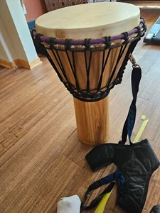 Djembe drum with caring case back strap and drum cover - Picture 1 of 10