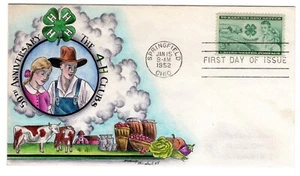 #1005 4-H Clubs Dorothy Knapp Hand Painted Cachet 1952 FDC Springfield OH - Picture 1 of 2