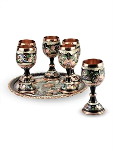 Türkische Handarbeit Rose gemustert 5-teiliges Kupferkelch Set, bestickt Kupfer Set - Bild 1 von 2