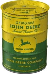 Caja de dinero retro estilo vintage lata en forma de barril de aceite - JOHN DEERE amarillo y verde - Imagen 1 de 4