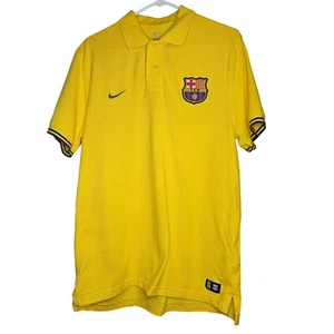 Barcelona FC Yellow Polo Shirt Nike Large 100% Cotton Futbol Crest Soccer Sport - Picture 1 of 10