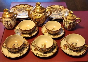 VERY RARE 17 PC 1880-90 JAPANESE KITAMURA YAICHIRO ROYAL SATSUMA TEA SET - Picture 1 of 23