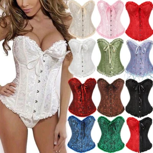 Women Corset Top Burlesque Basque Bustier Lingerie Boned Waist Trainer Plus Size - Picture 1 of 27