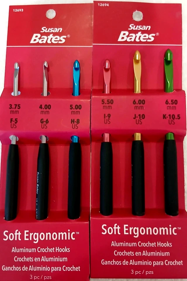 Susan Bates Soft Ergonomic Crochet Hook Set Lot of 2 #12693 & 12694