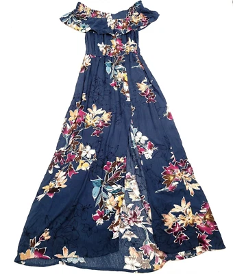 Maxi Vestido Xhilaration para Mujer XS Multicolor Floral Fuera del Hombro Volantes Abertura Foto 1 de 4