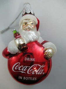 Coca-Cola Kurt Adler Handcrafted Glass Santa Disc Ornament Holiday Christmas  - Picture 1 of 5