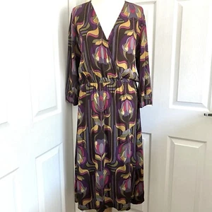 La Fee Maraboutee Multicoloured Floral Wrap Style Dress 3/4 Sleeve Size 42 UK 14 - Picture 1 of 13