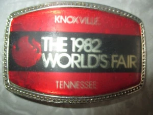 Hebilla de cinturón de metal desconocida vintage 1982 FERIA MUNDIAL KNOXVILLE TENNESSEE - Imagen 1 de 2