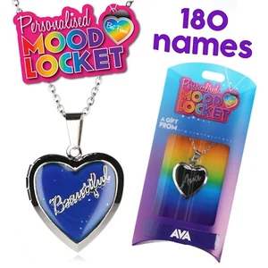 Personalised Mood Locket Necklace Name Heart Shaped Colour Changing Pendant Kids - Picture 1 of 375