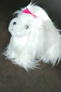 Battat Dog Plush Stuffed Animal White Puppy Long Hair Pink Ribbon Bow - Picture 1 of 2